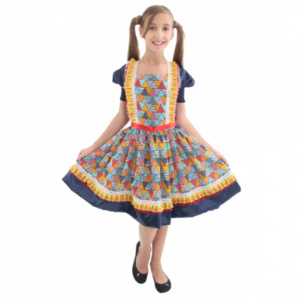 J204 - Vestido Caipira Luxo em Cetim Infantil